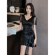 Luyiyahan-Techniker mit Hüftgedecker Rockkleid Deep Kleidertherapie Arbeitskleidung sexy hip bedeckte Nachtclub Arbeitskleidung 3882 Schwarz 2xl Empfohlen 125-135jin [Jin ist gleich 0,5 kg]