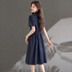 
Ehangy light luxury brand dress for women 2025 summer new high-end fashion temperament waist-hugging slimming shirt skirt denim blue L