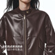 PeaceBird Women's Leather Chaqueta dorada Botón Pequeño soporte de soporte Proteína PU Pu Capota de cuero Motorcillo truncado para mujeres A Maroon S