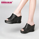 Sandalias con tacón de la marca Bido Groenlandia para mujeres que usan una nueva plataforma impermeable de verano con la boca de cuero de tacón alto de la boca abierta de las sandalias de medio apoyo de los pies en blanco 37 (235 mm)