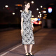 Homesee overseas light luxury high-end dress printed silk dress for women short-sleeved mid-length version temperament waist-hugging mulberry silk skirt picture color 2XL 121-130Jin [Jin equals 0.5 kg]