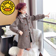 G.Duckkids Girls Woolen Poat осень и зима 2024 г. Новая детская средняя длина хлопка сгущенной корейской версией новой куртки для девочек Houndstooth Matte Cotton 150 (подходит для высоты 140-150 см)