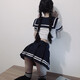 2024新款性感免脱床上战袍校园jk制服诱惑大码睡衣服套装 蓝纱套装9756灰黑条纹袜 S建议85-100斤)