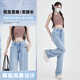 MMOPTOP Tennis Jeans for women in summer thin ice silk high waist slimming straight wide-leg pants MNVZK01 light blue XL