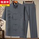 Hengyuanxiang summer Tang suit men's short-sleeved suit middle-aged and elderly father Zhongshan suit shirt grandpa loose top dark gray 691 suit Dalong three pocket suit M 39/165 Suggested 90-115Jin [Jin equals 0.5 kg]