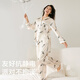 
Victoria's Secret Tian Xiwei's same style. Summer home vacation water light silk home clothes, silky and cool long sleeves trousers pajamas suit for women 08T7 nude pink feathers-print 11273302 S