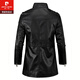 Pierre Cardin leather jacket men's mid-length casual high-end trendy brand leather jacket coat handsome plus size motorcycle windbreaker black S 130-145Jin Jin is equal to 0.5 kg