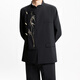 Mr. Lu's New Chinese Style Men's Dress for Engagement Irregular Suit Suit Chinese Style Stand Collar Golden Bamboo Embroidery Mao Suit Black (Suit/T01 White T/Trousers) XL