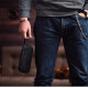 ANDSEEYOU brand mobile phone bag men's first-layer cowhide hand bag retro leather zipper hand bag large capacity business clutch bag simple soft leather clutch bag black