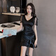 Floating summer foot massage technician work clothes sexy dress for women deep V dress foot bath nightclub hip skirt nightclub work clothes 3882 black S recommended 80-95 Jin [Jin equals 0.5 kg]