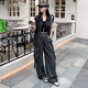MeiYANG (MEIYANG) mountain work pants, retro motorcycle wrinkle zipper slit casual [big 70] dark green (extended version) L