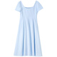 
Shangdubila 100% cotton A-line dress for women in summer, slim waist-hugging suspender skirt square collar casual midi skirt