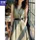 ROMON military green dress 2025 summer new light luxury high-end feeling to cover the flesh to make you look slimming this year's popular skirt for women Green belt L 115-130