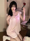 Modal ice silk pajamas for women in summer 2025 new Xiaofei cuffs chest pad high-end women's large-size short-sleeved home clothing JDX_9227# vest cover pink (with fixed chest 1 M