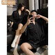 Victoria's style couple pajamas for women ice silk short-sleeved summer new simple black men's home clothing suit can be worn outside 13568 [short.sleeved + shorts] L women (recommended 100-120 Jin [Jin equals 0.5 kg])