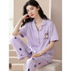 Langsha 2025 new pajamas for women in summer pure cotton short-sleeved trousers thin cardigan full-cotton home clothing set can be worn outside Y7114 M [recommended to wear 80-100Jin [Jin equals 0.5 kg]]