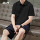 GLM short-sleeved T-shirt men's breathable summer lapel polo shirt quick-drying T-shirt ice silk casual sports top black L