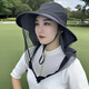 Anti-mosquito hood mask for sun protection, anti-mosquito spring and summer thin outdoor large-brim UV fishing camping tea-picking hat, anti-mosquito veil, light gray