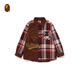 BAPE children's clothing autumn and winter ape letter embroidery plaid stitching long-sleeved shirt jacket 340006L red RDX 140cm one size