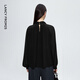 Langzi Design Fashion Hollow Stand Collar Top Lantern Sleeve Black Shirt 2025 Winter New Style Black 2 S