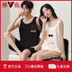 Yalu Summer Pajamas pareja atuendo One Men and Women's Refresing Chalk Juego de pijamas puro Pajamas para mujeres 2025 Nuevo verano LB: 9906 Pantalones azules de albaricoque de mujeres detrás de la cubierta de algodón puro de pato 3XL [Póngase en contacto con el servicio al cliente para su tamaño]