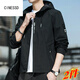 
CINESSD spring jacket men's new spring and autumn hooded thin youth loose jacket short solid color jacket K12131 black L [Suggested 110-130Jin [Jin equals 0.5 kg]]