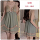 Yalu Summer Sweet Mesh Spitze Deep V plus Brustpolster Sexy Rückenless großer Nachtkleid Äußeres Kleid Home Set Mode Frauen P3886 Grün (Außenkleid + Gürtel) All Size