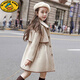 G.DUCKKIDS Girls' Woolen Coat 2025 New Korean Style Thick Autumn and Winter Style Medium and Large Children's Waisted Woolen Coat Beige 150