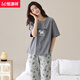 Hengyuanxiang women's pajamas for women in summer pure cotton short-sleeved trousers 2025 new summer gray casual home clothing Z9712 [Pure Cotton] M [Suggested 80-100Jin [Jin equals 0.5 kg] wear]