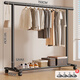 Miaoli simple clothes drying rack floor-standing household removable clothes rack bedroom indoor clothes rack dormitory single rod coat rack huge thick 32 tubes high-grade black 150cm free wheels + feet