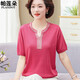 Kuzhang (Kuzhang) 2025 NUEVA MADRE SUMMER Camiseta de punto de su verano Traje de manga corta de verano de mediana edad de mediana edad y anciana