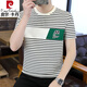 
Pierre cardin 2025 men's short-sleeved T-shirt summer trendy t-shirt spliced ​​striped handsome half-sleeved sweatshirt 2025 casual top 9898 black M