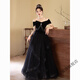True black evening dress 2025 new light luxury niche high-end banquet annual meeting host feels elegant temperament Black XS