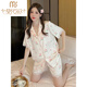 Modal ice silk pajamas for women in summer short-sleeved trousers internet celebrity style 2025 new spring and summer thin silk thick home clothing set FS-9905 peach [short sleeves + trousers] M [suitable for 75-95Jin [Jin equals 0.5 kg]]