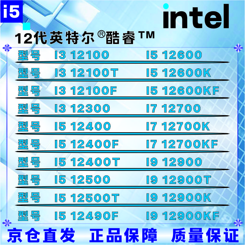 英特尔12代CPU处理器i3i5i7i912100F1230012400F12500T12600KF12700KF12900KF全新盒装散片【店保三年】 I9 12900F全新散片