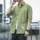 [Korean style workwear] Shirt men's seven-point long-sleeved loose trendy casual half-sleeved summer mid-sleeved top men 701 green 2XL