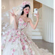 Tubeless main wedding dress bride 2025 new style petite fugitive princess wedding veil light pink flower dress three-dimensional flower floor-length style (comes with veil skirt support S