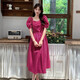 Französisch Retro rosa Kleid für Frauen 2025 Sommer-Puffhülle Taille-Hugging Princess Long Rock D1396 Rose Red XL [120-130jin [Jin entspricht 0,5 kg]]
