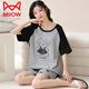 Catman (MiiOW) summer pajamas for women 2025 new summer bright pure cotton with breast pads for women's home clothes set sweat steaming suit ZX: C1342 apricot color dog antibacterial and antimite with breast M [upgrade AAAAAAAAAA antibacterial pure cotton]