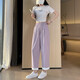 Pantalones harén de seda de hielo de color morado claro para mujer, novedad de verano 2025, pantalones finos de seda de hielo, pantalones rectos informales ajustados de talla grande, caqui, ocho puntos, talla XL recomendada 120-130 Jin Jin es igual a 0,5 kg