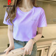 皮尔卡丹（pierre cardin）奶杏色正肩国风棉质短袖t恤女宽松基础体恤夏季2025年新款上衣针 6172烟熏紫 M (建议80-105斤)