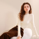 Sancai 2025 winter new solid color sweater glass yarn splicing sweater with base layer slim fit M