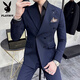 Playboy spring and autumn business casual suit men's slim and handsome double-breasted groom's suit three-piece wedding dress dark gray (suit + trousers) XL