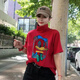猫容2025新款卡通印花短袖T恤女设计感半袖体恤上衣服 黑色【纯棉R字母】_1283# L _合适80-105斤