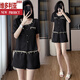 Style de Victoria, petit style de parfum, mode à la mode, style de luxe léger, costume de filet à manches courtes à manches courtes, shorts de cardigan décontractés à la mode pour femmes, ensemble en deux pièces, couleur abricot m [recommandée 90-100 Jin [Jin est égal à 0,5 kg]]]