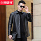 Hengyuanxiang middle-aged and elderly men's leather jacket spring and autumn thin 40-year-old 50-year-old dad winter velvet thickened leather jacket men's 9907 black thin XL 180 suitable for 130 to 150 Jin Jin equals 0.5 kg