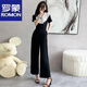 ROMON Summer New Draped Large Lapel Suit Jumpsuit Women's Summer Thin Chiffon Wide Leg Jumpsuit Set Black S