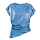 
ROEYSHOUSE Lace High Satin Shirt Women's 2025 Summer Chic Wrinkle Waist Slim Bodysuit 12043 Blue L