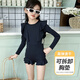 Jingyouyu children's swimsuit girls 2025 new hot spring style dress princess style junior high school student sun protection swimsuit navy blue one-piece swimsuit 120 cm