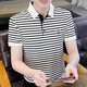 Hagan gestreiftes Polohemd Herren kurzärmeliges Polo-Hemd koreanische Stil Slim Ice Seidenhemd Sommer Trendy Brand Casual Sticked Shirt 6626 Grey XL (120135Jin [Jin Equals Equals Equals])